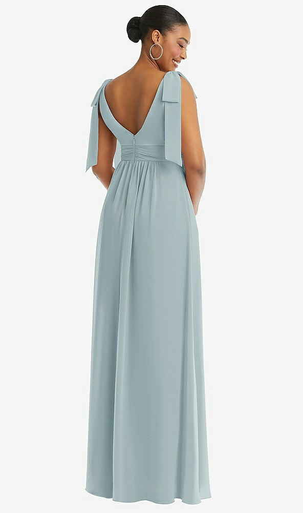 Back View - Morning Sky Plunge Neckline Bow Shoulder Empire Waist Chiffon Maxi Dress