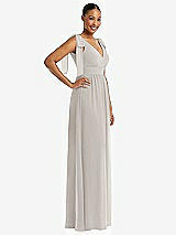 Side View Thumbnail - Oyster Plunge Neckline Bow Shoulder Empire Waist Chiffon Maxi Dress