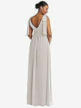 Rear View Thumbnail - Oyster Plunge Neckline Bow Shoulder Empire Waist Chiffon Maxi Dress