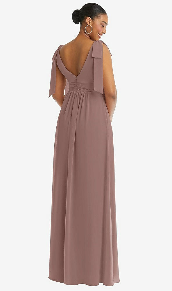 Back View - Sienna Plunge Neckline Bow Shoulder Empire Waist Chiffon Maxi Dress