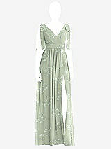 Front View Thumbnail - Vintage Primrose Sage Plunge Neckline Bow Shoulder Empire Waist Chiffon Maxi Dress