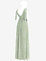 Rear View Thumbnail - Vintage Primrose Sage Plunge Neckline Bow Shoulder Empire Waist Chiffon Maxi Dress