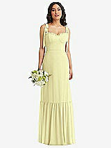 Front View Thumbnail - Butter Yellow Tie-Shoulder Bustier Bodice Ruffle-Hem Maxi Dress