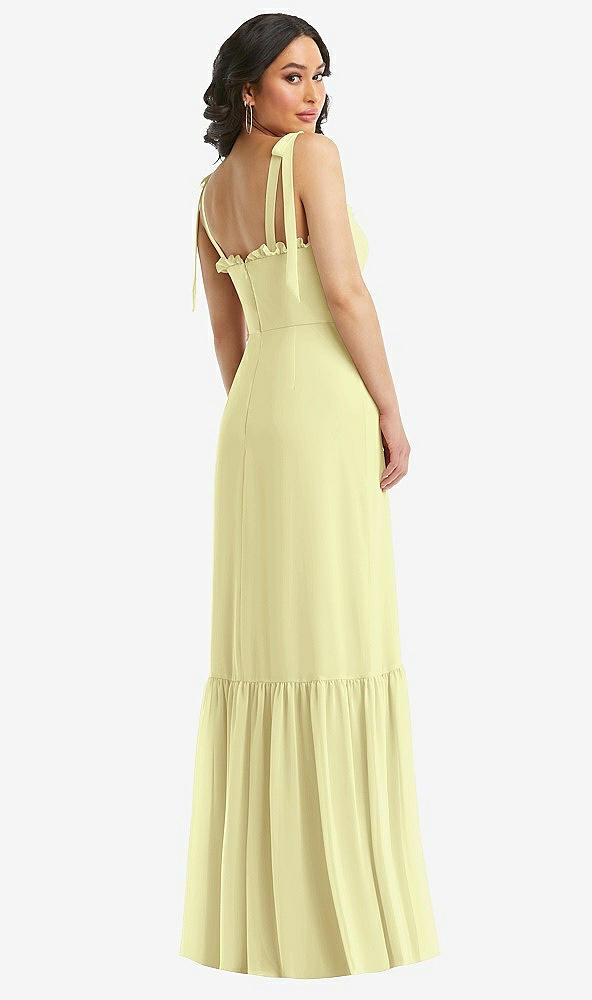 Back View - Butter Yellow Tie-Shoulder Bustier Bodice Ruffle-Hem Maxi Dress