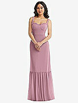 Alt View 1 Thumbnail - Dusty Pink Tie-Shoulder Bustier Bodice Ruffle-Hem Maxi Dress