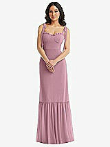 Alt View 2 Thumbnail - Dusty Pink Tie-Shoulder Bustier Bodice Ruffle-Hem Maxi Dress