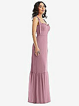 Side View Thumbnail - Dusty Pink Tie-Shoulder Bustier Bodice Ruffle-Hem Maxi Dress