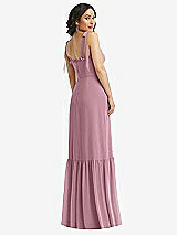 Rear View Thumbnail - Dusty Pink Tie-Shoulder Bustier Bodice Ruffle-Hem Maxi Dress