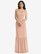 Alt View 1 Thumbnail - Pale Peach Tie-Shoulder Bustier Bodice Ruffle-Hem Maxi Dress