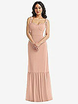 Alt View 2 Thumbnail - Pale Peach Tie-Shoulder Bustier Bodice Ruffle-Hem Maxi Dress