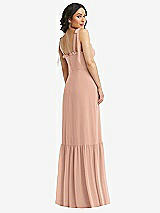 Rear View Thumbnail - Pale Peach Tie-Shoulder Bustier Bodice Ruffle-Hem Maxi Dress