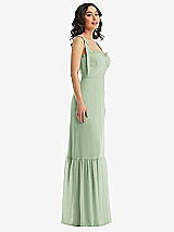 Side View Thumbnail - Celadon Tie-Shoulder Bustier Bodice Ruffle-Hem Maxi Dress