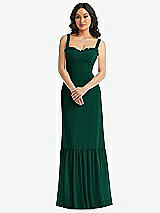 Alt View 1 Thumbnail - Hunter Green Tie-Shoulder Bustier Bodice Ruffle-Hem Maxi Dress