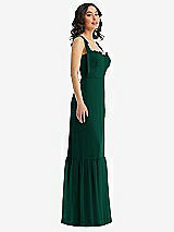 Side View Thumbnail - Hunter Green Tie-Shoulder Bustier Bodice Ruffle-Hem Maxi Dress