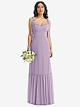 Front View Thumbnail - Pale Purple Tie-Shoulder Bustier Bodice Ruffle-Hem Maxi Dress