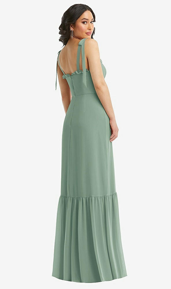 Back View - Seagrass Tie-Shoulder Bustier Bodice Ruffle-Hem Maxi Dress