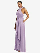 Side View Thumbnail - Pale Purple High-Neck Tie-Back Halter Cascading High Low Maxi Dress