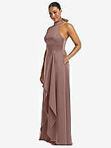 Side View Thumbnail - Sienna High-Neck Tie-Back Halter Cascading High Low Maxi Dress