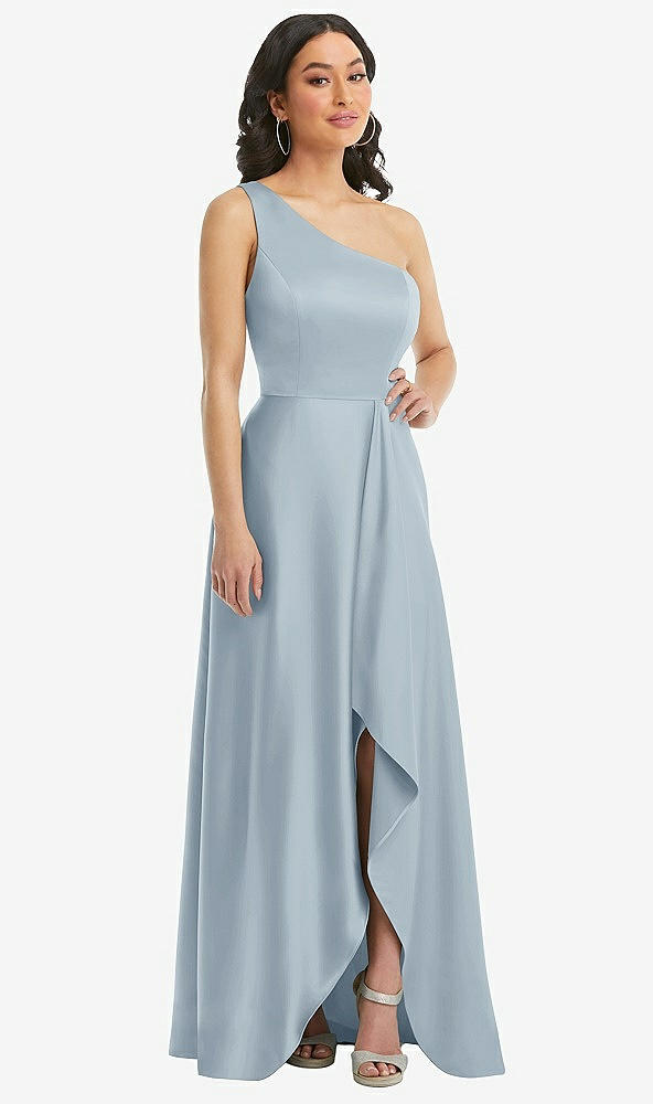 Front View - Mist One-Shoulder High Low Maxi Dress with Pockets