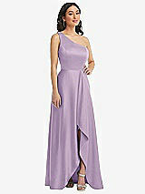 Front View Thumbnail - Pale Purple One-Shoulder High Low Maxi Dress with Pockets