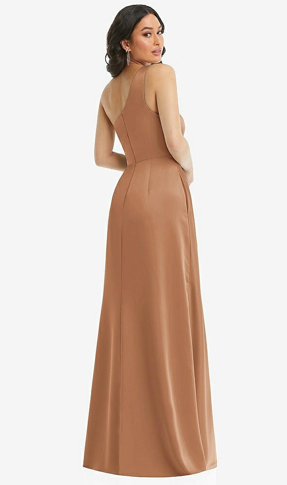 Back View - Toffee One-Shoulder High Low Maxi Dress with Pockets