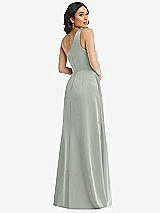 Rear View Thumbnail - Willow Green One-Shoulder High Low Maxi Dress with Pockets