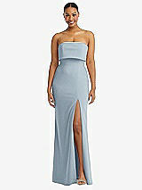 Alt View 1 Thumbnail - Mist Strapless Overlay Bodice Crepe Maxi Dress with Front Slit
