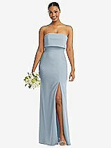 Front View Thumbnail - Mist Strapless Overlay Bodice Crepe Maxi Dress with Front Slit