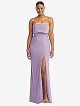Alt View 1 Thumbnail - Pale Purple Strapless Overlay Bodice Crepe Maxi Dress with Front Slit