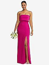 Front View Thumbnail - Think Pink Strapless Overlay Bodice Crepe Maxi Dress with Front Slit