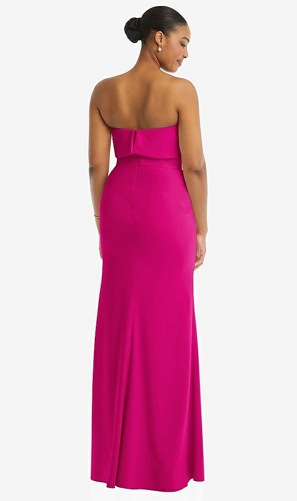 Back View - Think Pink Strapless Overlay Bodice Crepe Maxi Dress with Front Slit