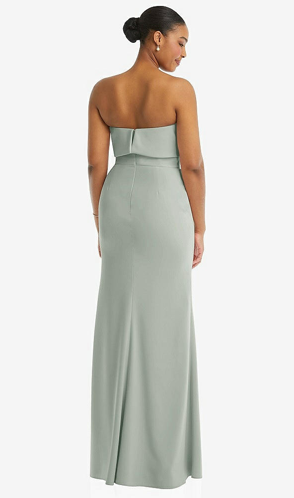 Back View - Willow Green Strapless Overlay Bodice Crepe Maxi Dress with Front Slit