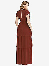 Rear View Thumbnail - Auburn Moon Flutter Sleeve Jewel Neck Chiffon Maxi Dress with Tiered Ruffle Skirt