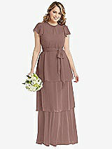 Front View Thumbnail - Sienna Flutter Sleeve Jewel Neck Chiffon Maxi Dress with Tiered Ruffle Skirt