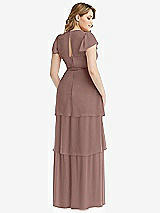 Rear View Thumbnail - Sienna Flutter Sleeve Jewel Neck Chiffon Maxi Dress with Tiered Ruffle Skirt