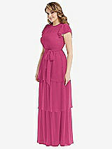 Side View Thumbnail - Tea Rose Flutter Sleeve Jewel Neck Chiffon Maxi Dress with Tiered Ruffle Skirt