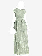 Front View Thumbnail - Vintage Primrose Sage Flutter Sleeve Jewel Neck Chiffon Maxi Dress with Tiered Ruffle Skirt