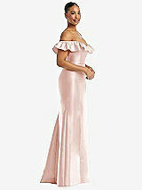 Alt View 4 Thumbnail - Blush Off-the-Shoulder Ruffle Neck Satin Trumpet Gown