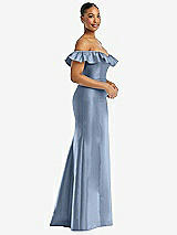 Alt View 4 Thumbnail - Cloudy Off-the-Shoulder Ruffle Neck Satin Trumpet Gown