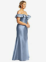 Side View Thumbnail - Cloudy Off-the-Shoulder Ruffle Neck Satin Trumpet Gown