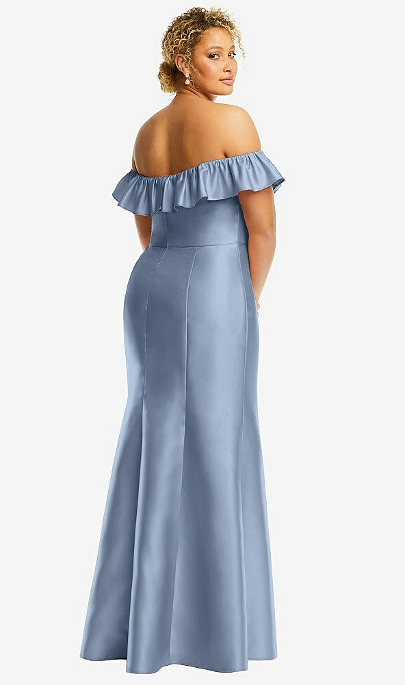 Back View - Cloudy Off-the-Shoulder Ruffle Neck Satin Trumpet Gown