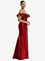 Alt View 4 Thumbnail - Garnet Off-the-Shoulder Ruffle Neck Satin Trumpet Gown