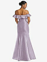 Alt View 5 Thumbnail - Lilac Haze Off-the-Shoulder Ruffle Neck Satin Trumpet Gown