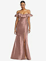 Alt View 3 Thumbnail - Neu Nude Off-the-Shoulder Ruffle Neck Satin Trumpet Gown