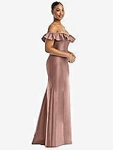 Alt View 4 Thumbnail - Neu Nude Off-the-Shoulder Ruffle Neck Satin Trumpet Gown