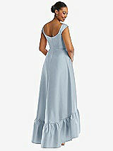 Rear View Thumbnail - Mist Cap Sleeve Deep Ruffle Hem Satin High Low Dress with Pockets