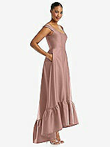 Side View Thumbnail - Neu Nude Cap Sleeve Deep Ruffle Hem Satin High Low Dress with Pockets