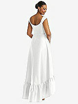 Rear View Thumbnail - White Cap Sleeve Deep Ruffle Hem Satin High Low Dress with Pockets
