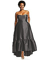 Alt View 1 Thumbnail - Caviar Gray Strapless Deep Ruffle Hem Satin High Low Dress with Pockets