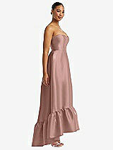 Side View Thumbnail - Neu Nude Strapless Deep Ruffle Hem Satin High Low Dress with Pockets